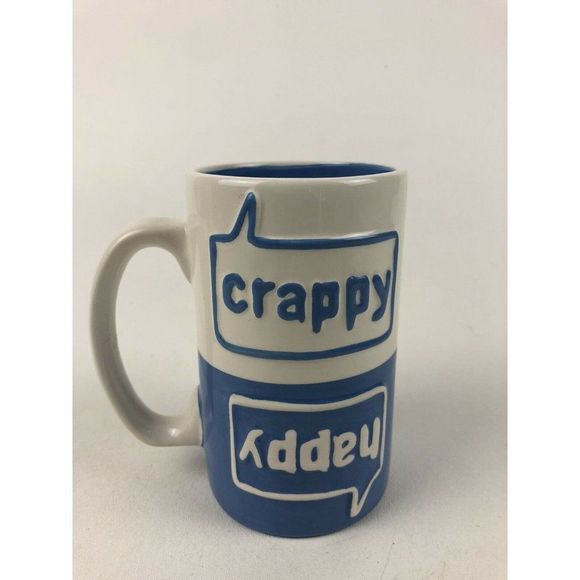 HMK HAPPY CRAPPY Cup Mug Bi Color Blue And White 8 oz *New* - Picture 6 of 11